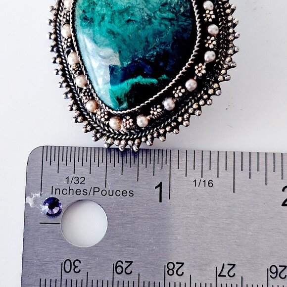 Vintage Israeli Sterling Eilat Stone & Cultured Pearl Pendant/Brooch - Picture 6 of 6